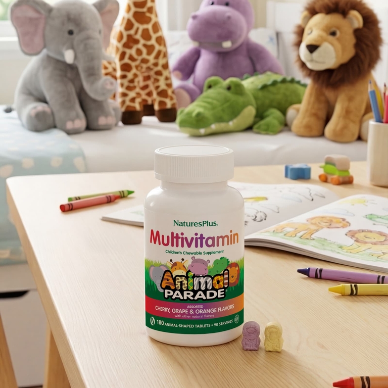 NaturesPlus, жевательные мультивитамины для детей, вишня, виноград и апельсин, 180 таблеток в форме животных