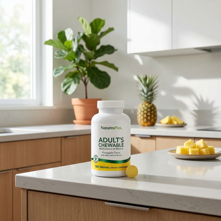 NaturesPlus, жевательные мультивитамины и минералы для взрослых, со вкусом ананаса, 180 таблеток