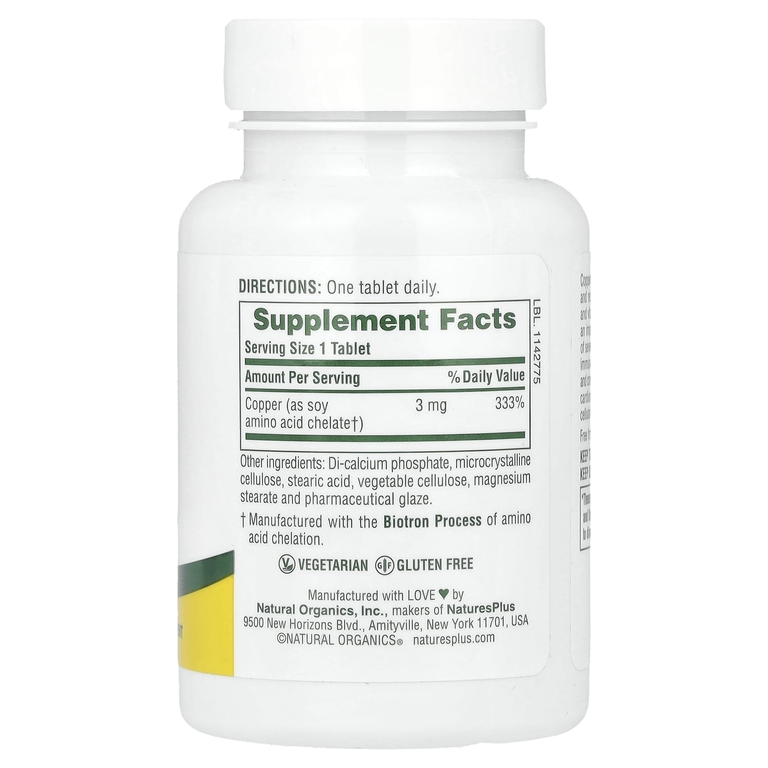 NaturesPlus, медь, 3 мг, 90 таблеток