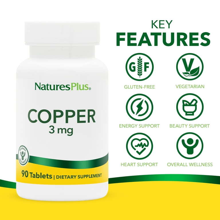 NaturesPlus, медь, 3 мг, 90 таблеток