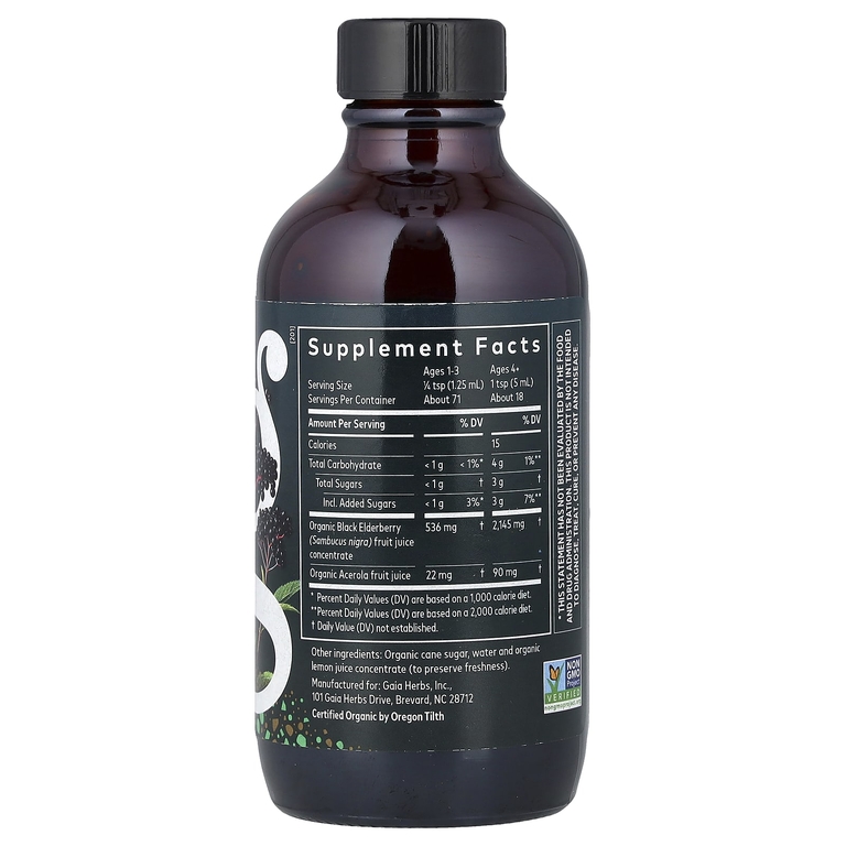 Gaia Herbs, сироп из чёрной бузины, 89 мл (3 жидк. унции) (Товар снят с продажи) 