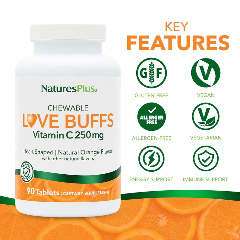 NaturesPlus, жевательные таблетки витамин C, натуральный апельсиновый вкус, 90 жевательных таблеток