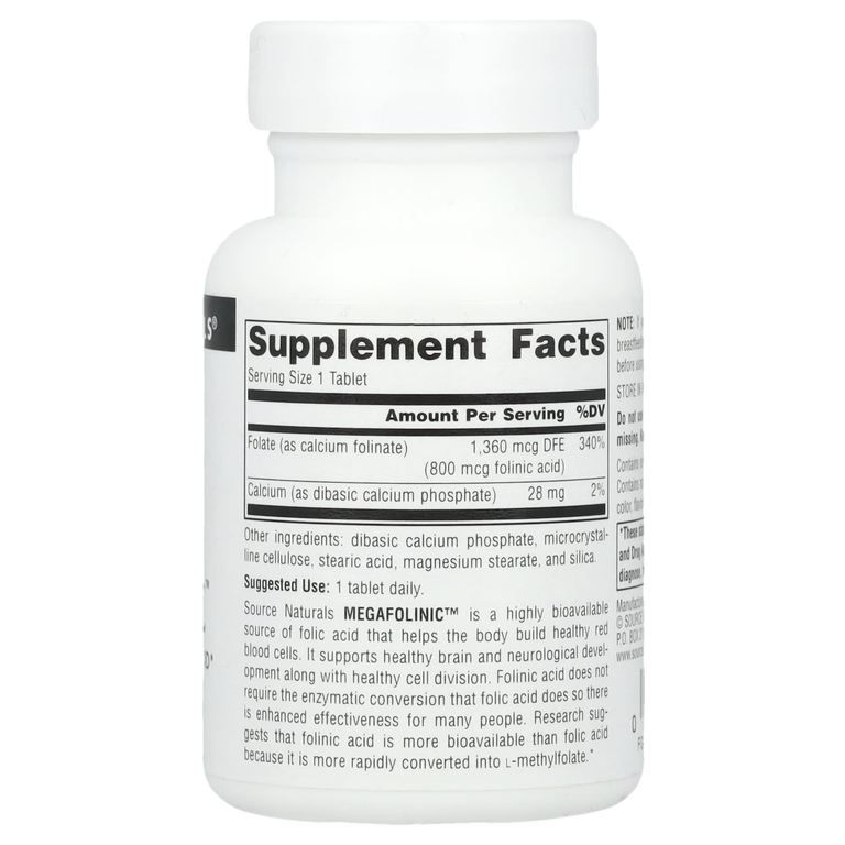 Source Naturals, Фолат (в виде фолината кальция), 800 мкг, 120 таблеток