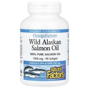 Natural Factors, жир дикого аляскинского лосося, 1000 мг, 90 желатиновых капсул