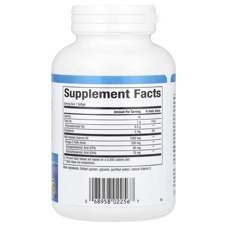 Natural Factors, жир дикого аляскинского лосося, 1000 мг, 90 желатиновых капсул