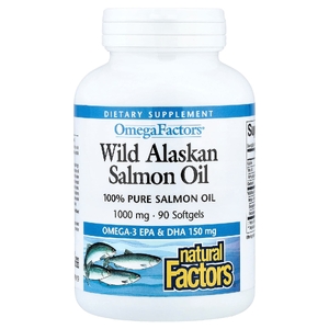 Natural Factors, жир дикого аляскинского лосося, 1000 мг, 90 желатиновых капсул