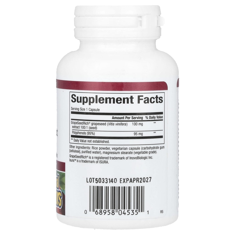 Natural Factors, экстракт виноградных косточек, 100 мг, 60 вегетарианских капсул