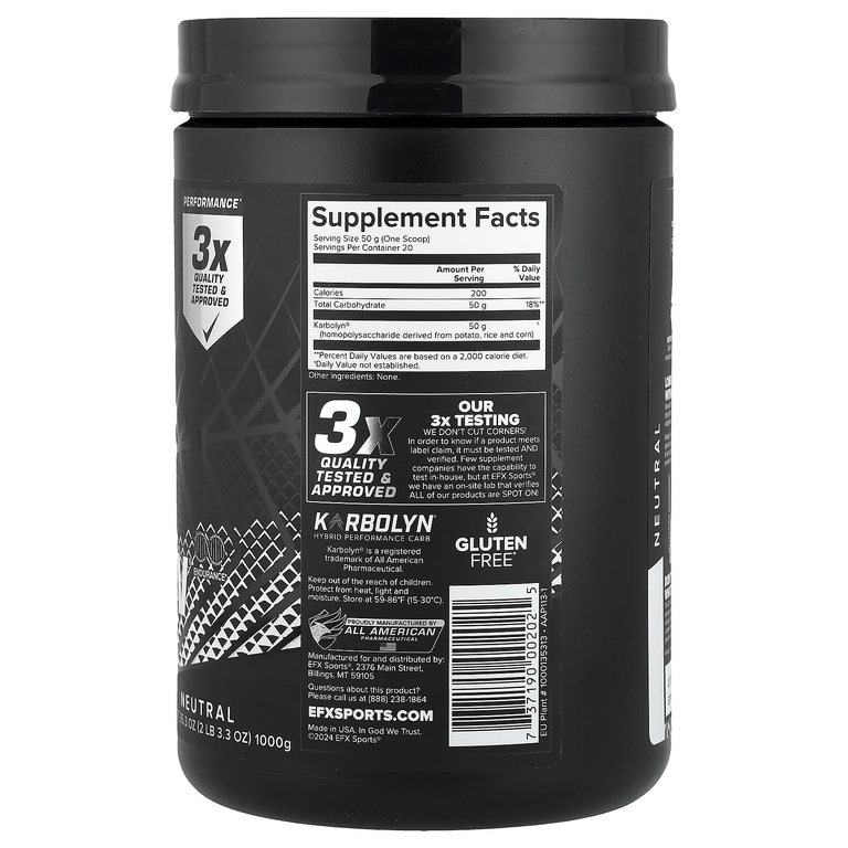 EFX Sports, Гибридный углевод, нейтральный, 1000 г (2 фунта)