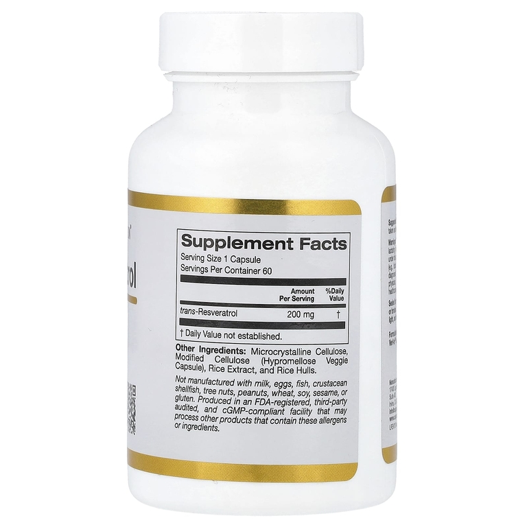 California Gold Nutrition, транс-ресвератрол, итальянского происхождения, 200 мг, 60 растительных капсул