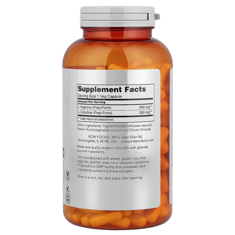 NOW Foods, Спорт, аргинин и цитруллин, 240 вегетарианских капсул
