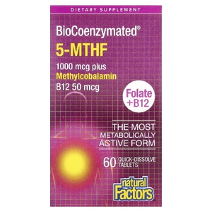 Natural Factors, фолат и витамин B12, 60 быстрорастворимых таблеток