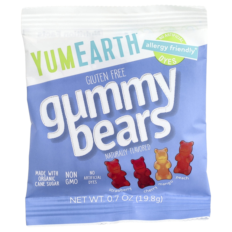 YumEarth, жевательные мишки без глютена, клубника, вишня, манго, персик, 10 порционных упаковок по 19,8 г (0,7 унции)