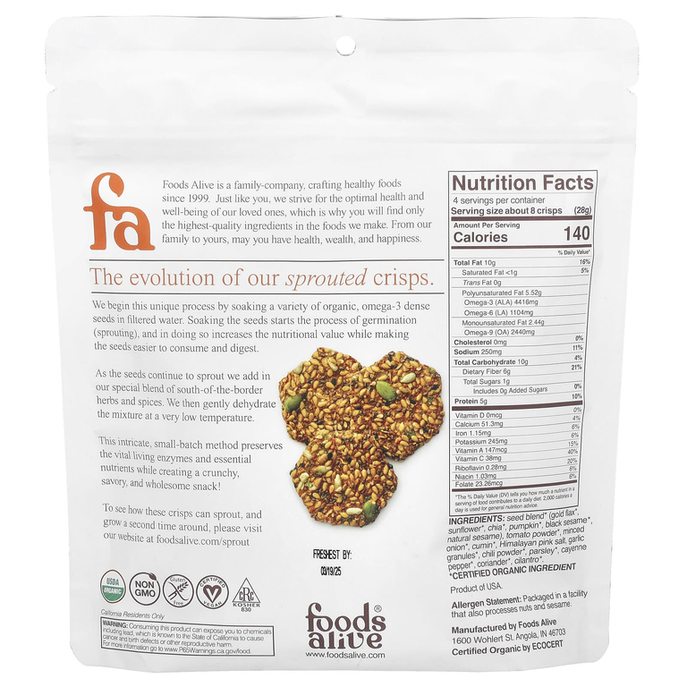 Foods Alive, Хрустящие чипсы, сальса фреска, 113 г (4 унции)