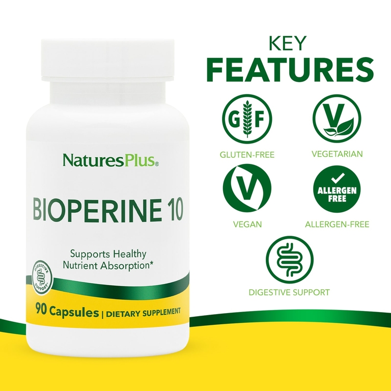 NaturesPlus, Биоперин, 90 капсул (10 мг в капсуле)