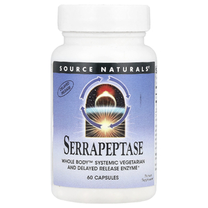 Source Naturals, Серрапептаза, 60 капсул (60 000 SPU единицы активности серрапептазы в 1 капсуле)
