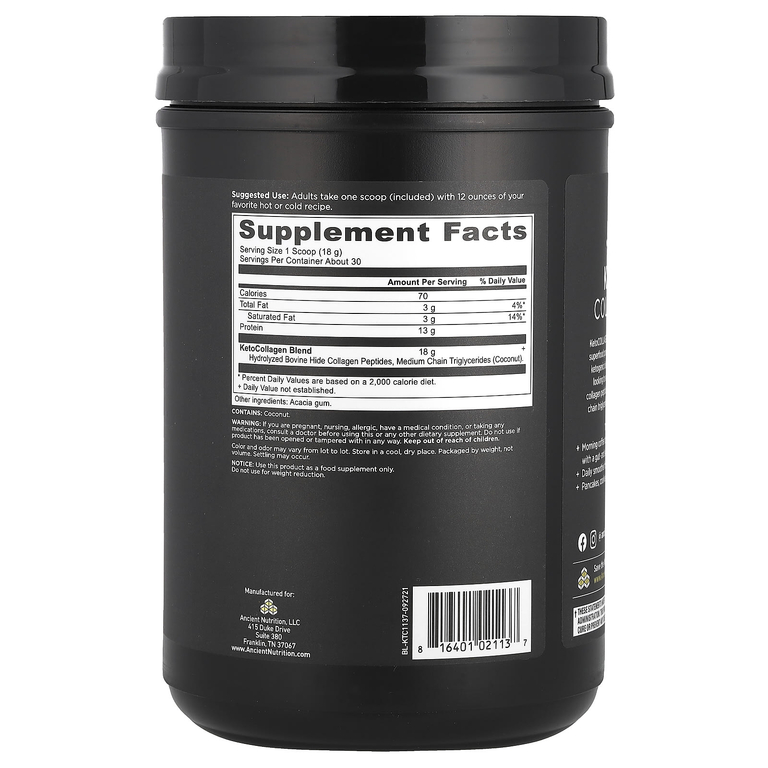Ancient Nutrition, кето коллаген, 540 г (1,19 фунта)