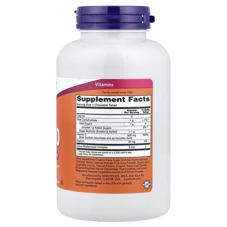 NOW Foods, жевательный витамин C500, апельсин, 100 таблеток