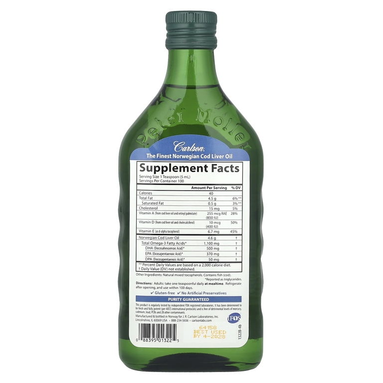 Carlson, Жир печени норвежской трески, без ароматизаторов, 500 мл (16,9 fl oz)