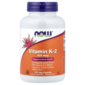 NOW Foods, витамин K2, 100 мкг, 250 растительных капсул
