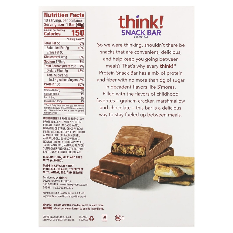 think!, протеиновый батончик, маршмеллоу с печеньем и шоколадом, 10 батончиков по 40 г (1,41 унции)