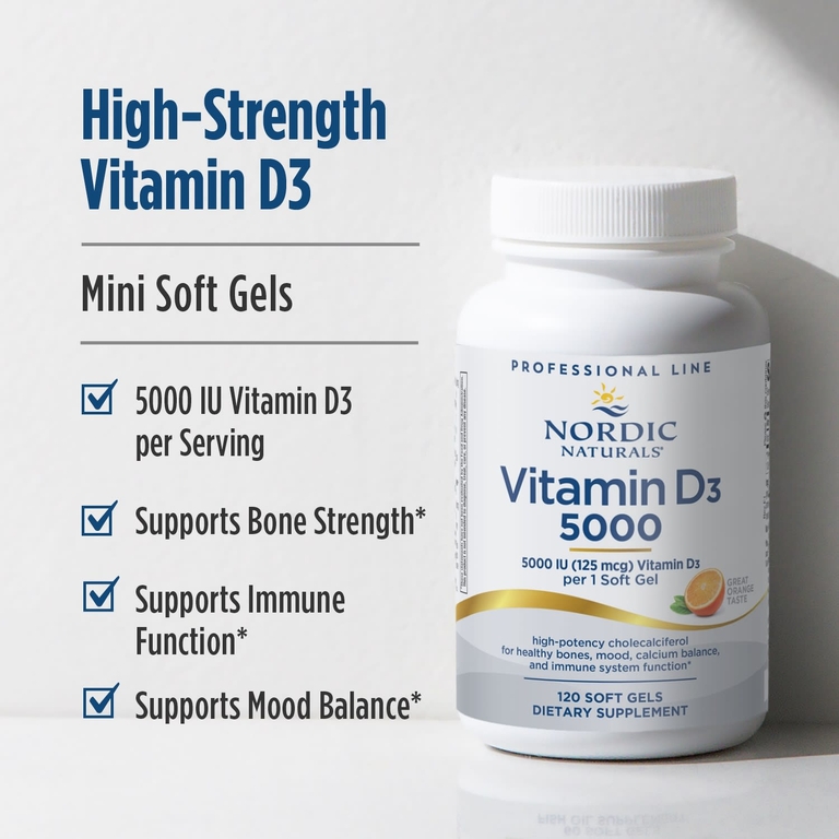 Nordic Naturals, витамин D3 5000, апельсиновый вкус, 125 мкг (5000 МЕ), 120 капсул