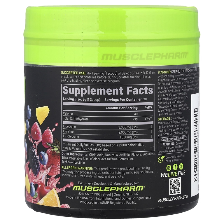 MusclePharm, аминокислоты с разветвленной цепью, со вкусом фруктового пунша, 270 г (9,5 унции)