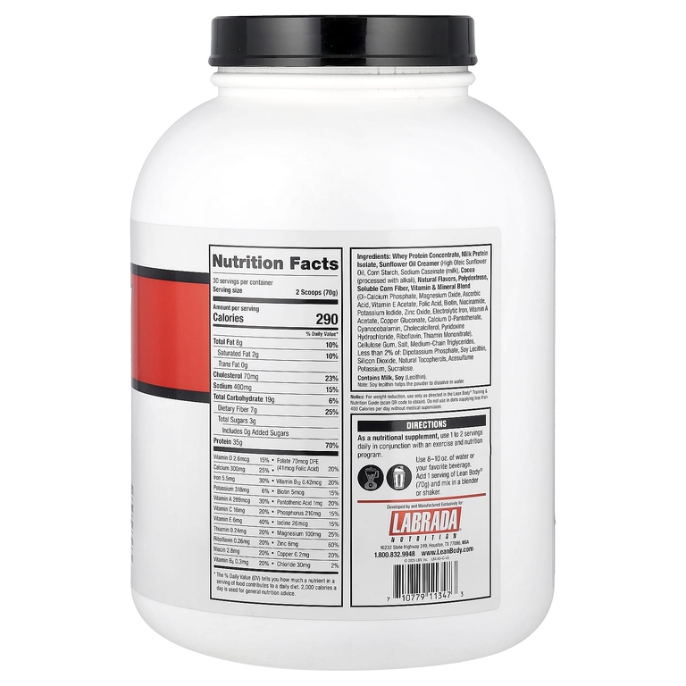 Labrada Nutrition, протеиновая смесь для приготовления коктейля, со вкусом шоколада, 2100 г (4,63 фунта)