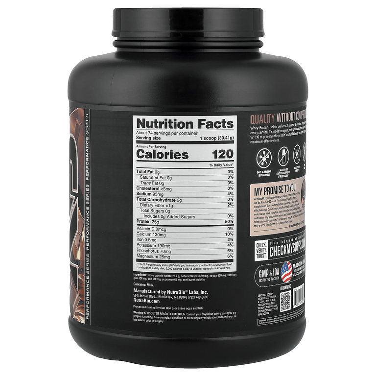 NutraBio, изолят сывороточного протеина, со вкусом изысканного шоколада, 2268 г (5 фунтов)