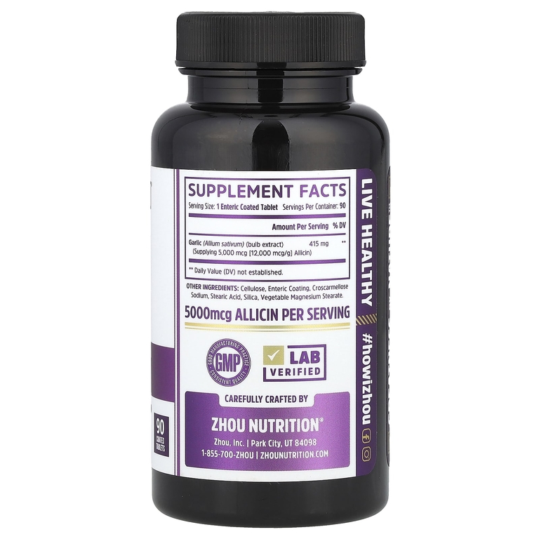 Zhou Nutrition, чеснок, 415 мг, 90 таблеток, покрытых оболочкой
