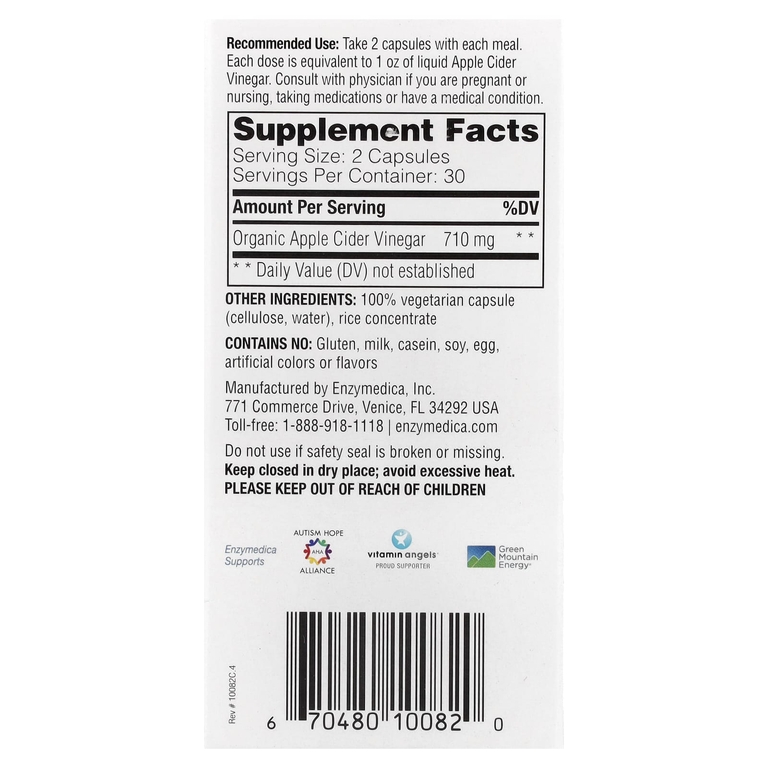 Enzymedica, яблочный уксус с маткой, 60 капсул (355 мг в 1 капсуле)