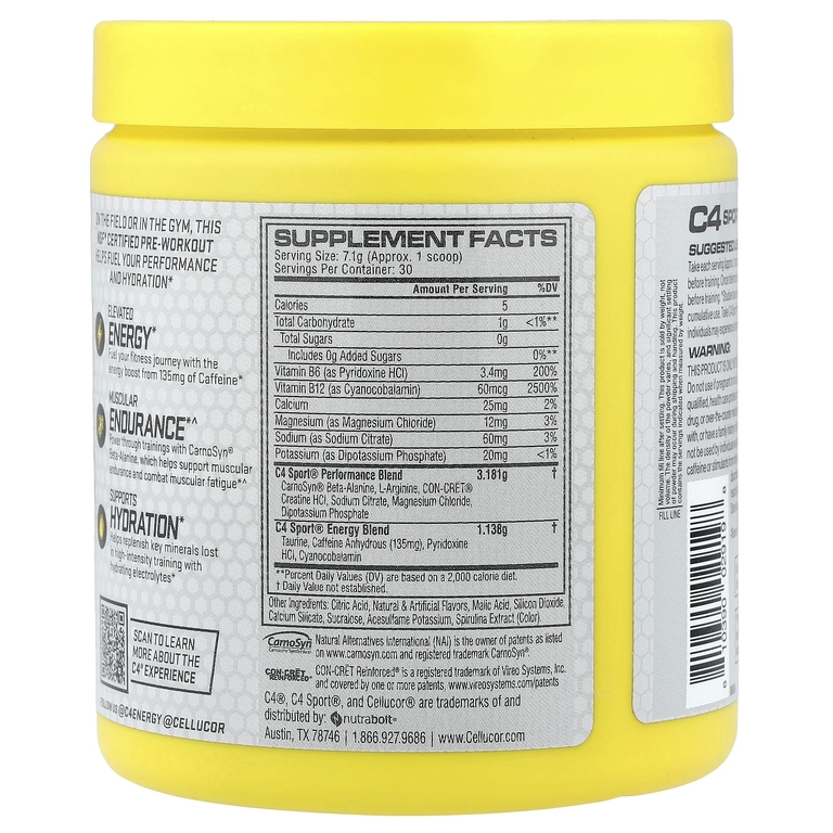 C4 / Cellucor, предтренировочный комплекс, голубая малина, 213 г (7.5 унций)