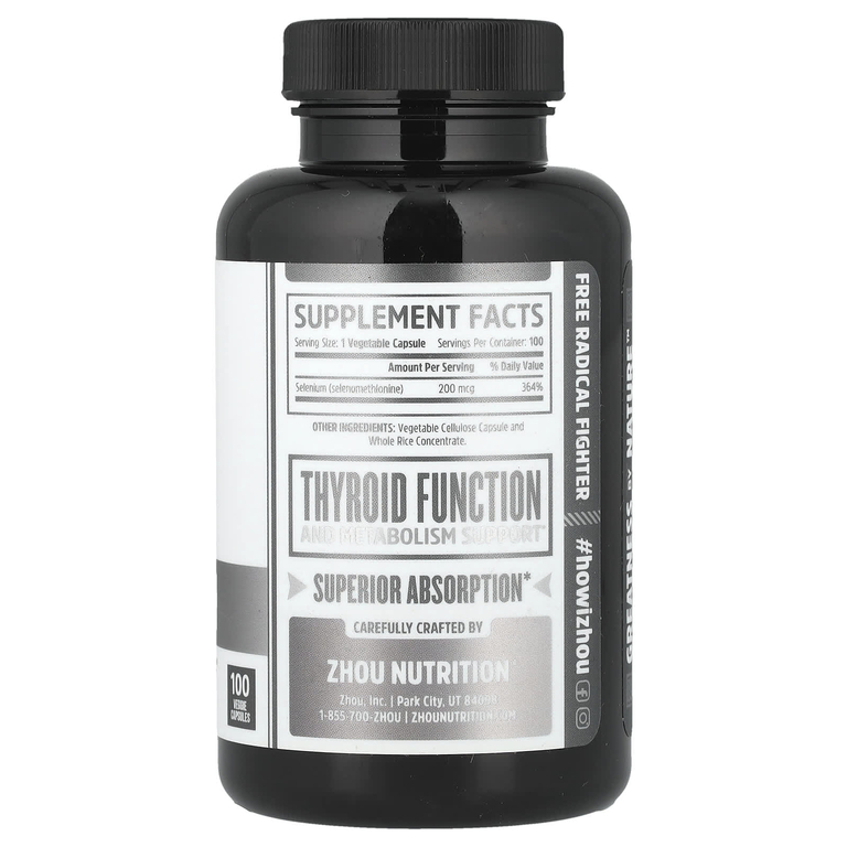 Zhou Nutrition, Селен, 200 мкг, 100 растительных капсул