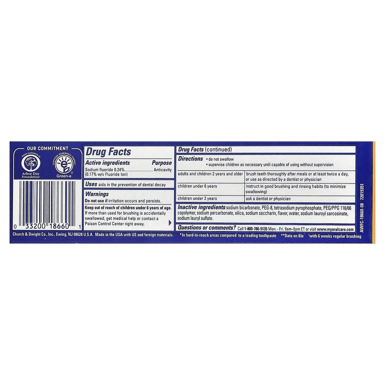 Arm & Hammer, отбеливающая зубная паста, чистый аромат мяты, 4,3 унции (121 г)