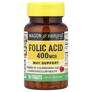 Mason Natural, фолиевая кислота, 400 мкг, 100 таблеток
