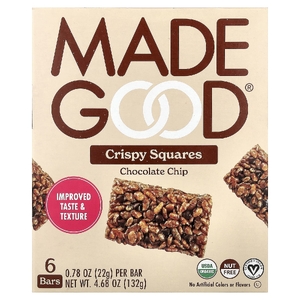 MadeGood, хрустящие квадраты, шоколадная крошка, 6 батончиков по 22 г (0,78 унции)