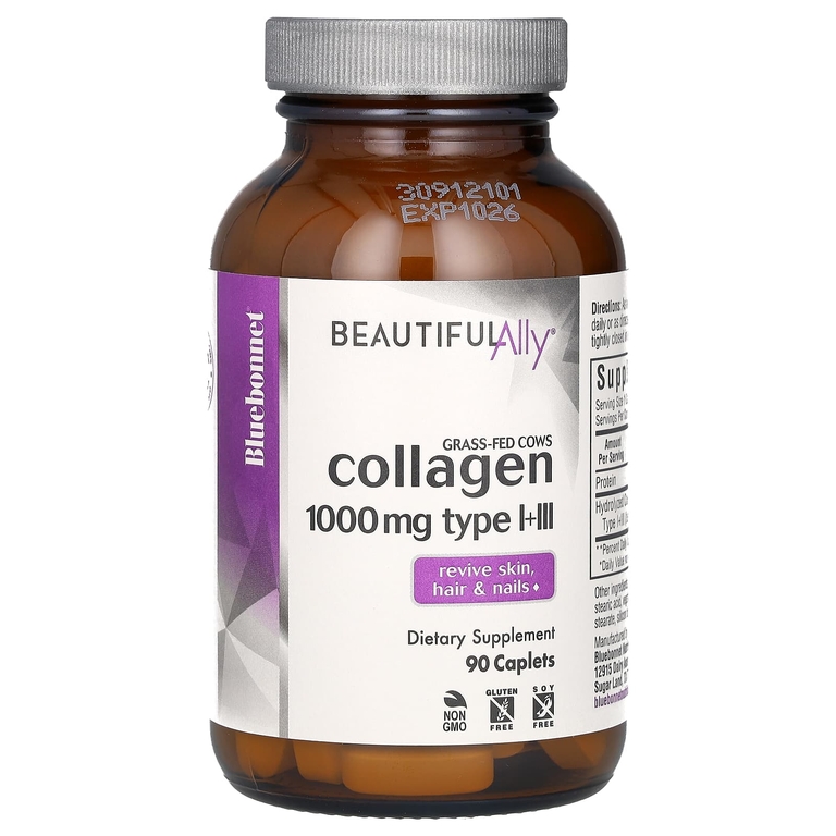Bluebonnet Nutrition, коллаген типа 1 и 3, 1000 мг, 90 капсул