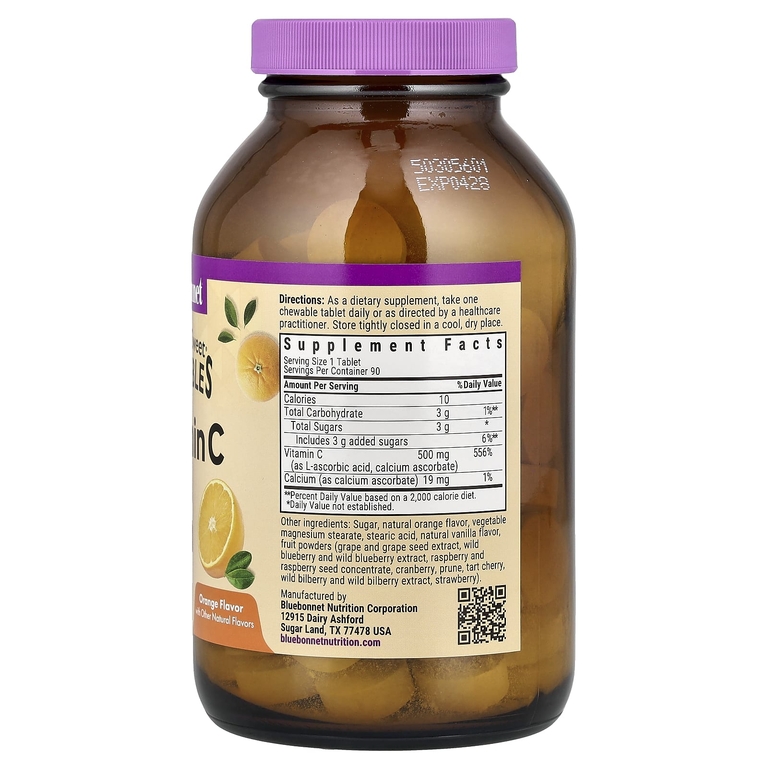 Bluebonnet Nutrition, жевательные таблетки витамина C, апельсин, 90 жевательных таблеток