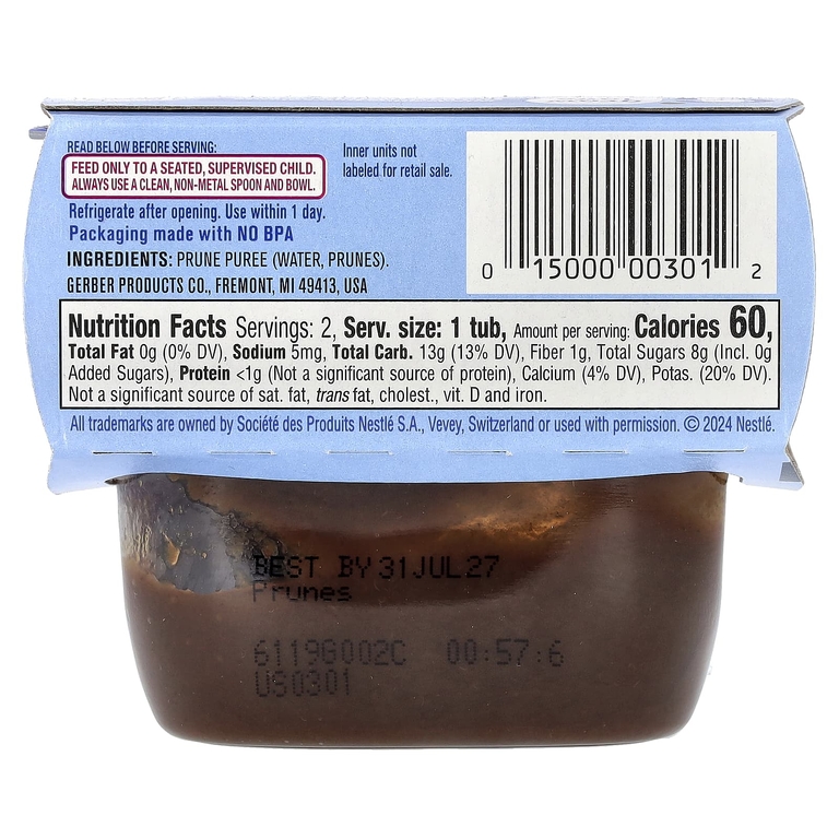 Gerber, детское питание, со вкусом чернослива, 2 шт. по 56 г (2 унции)