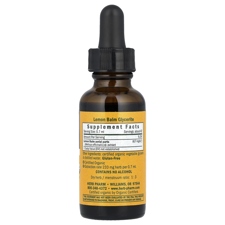 Herb Pharm, мелисса лекарственная, без спирта, 30 мл