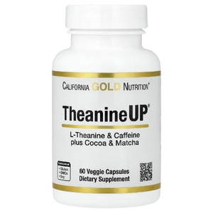 California Gold Nutrition, L-теанин и кофеин + какао и матча, 60 растительных капсул