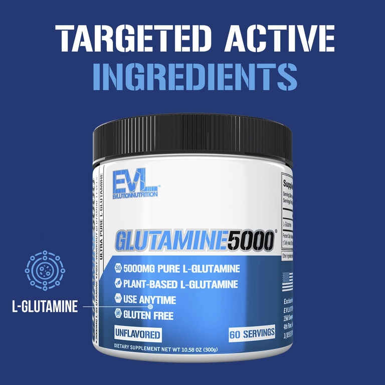 EVLution Nutrition, Глутамин 5000, без добавок, 5000 мг, 300 г (10,58 унции)
