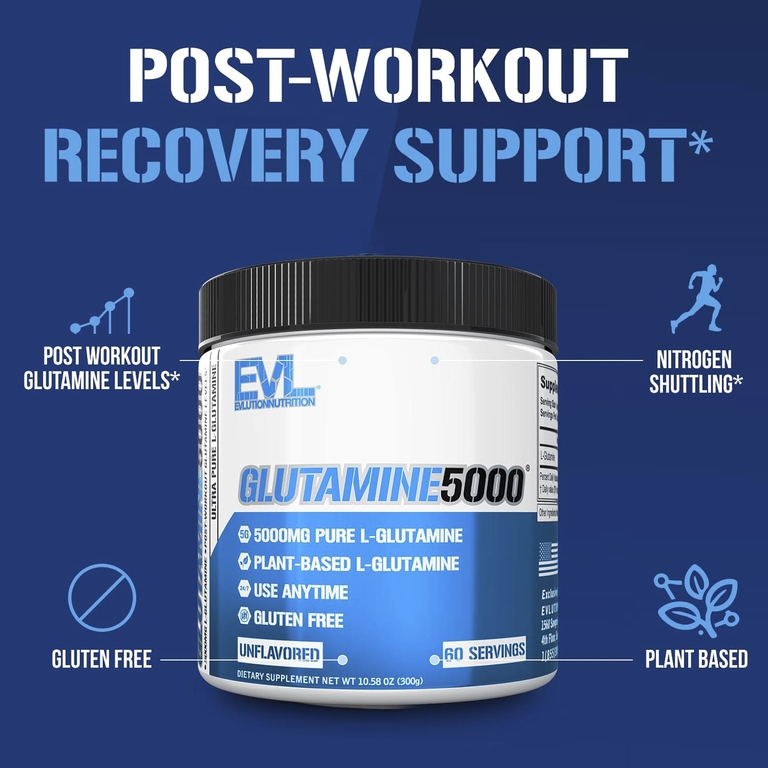 EVLution Nutrition, Глутамин 5000, без добавок, 5000 мг, 300 г (10,58 унции)