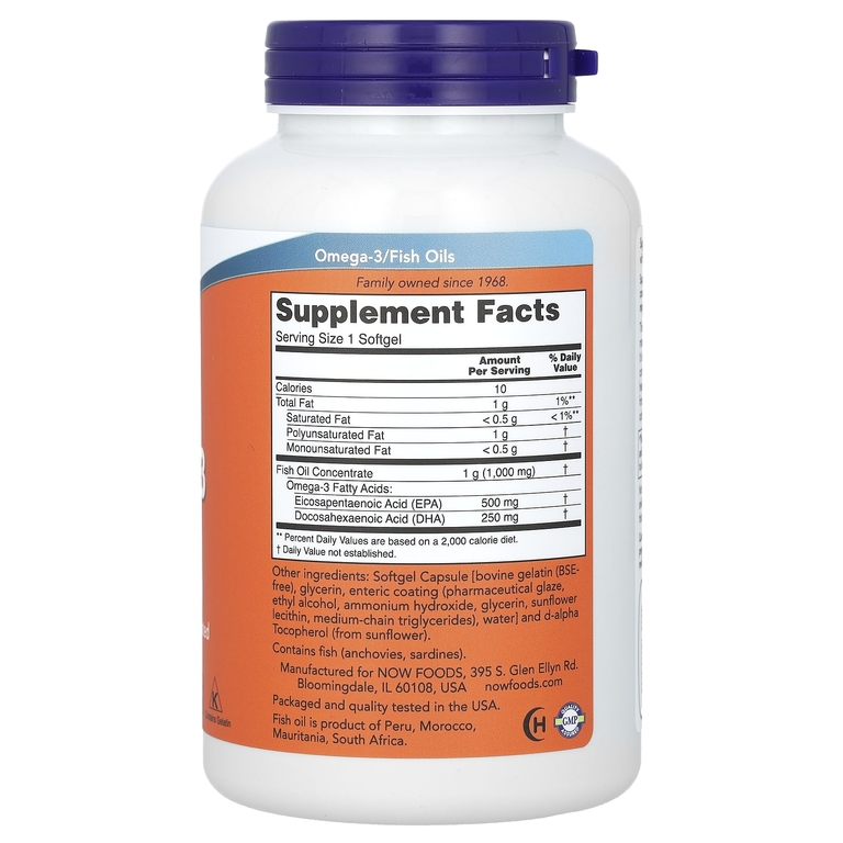 NOW Foods, рыбий жир с омега-3, 180 желатиновых капсул