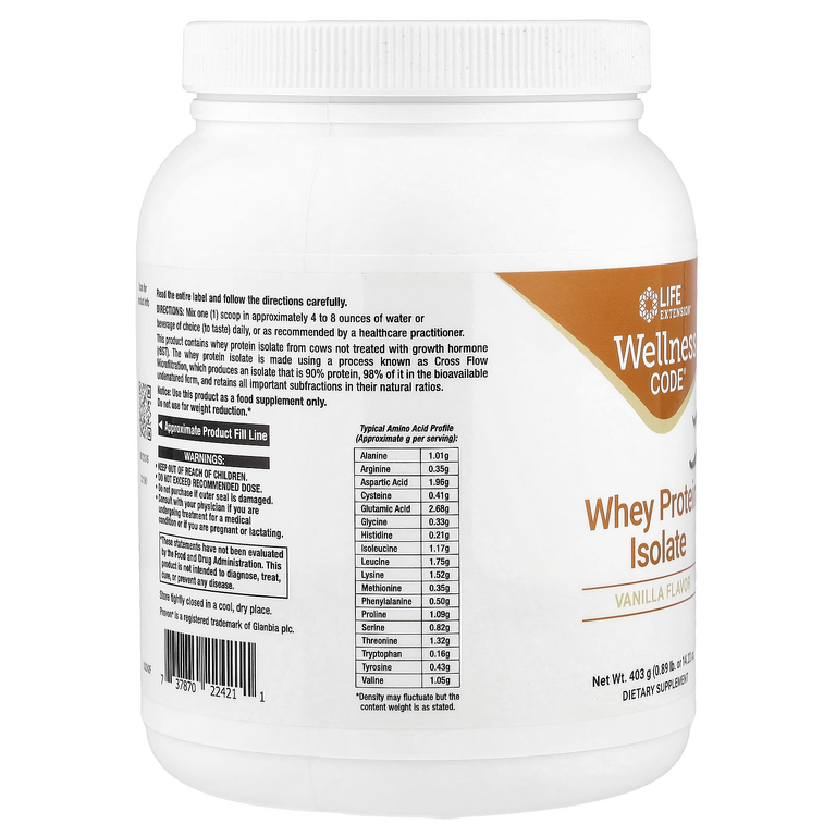 Life Extension, изолят сывороточного протеина, со вкусом ванили, 403 г (0,89 фунта)