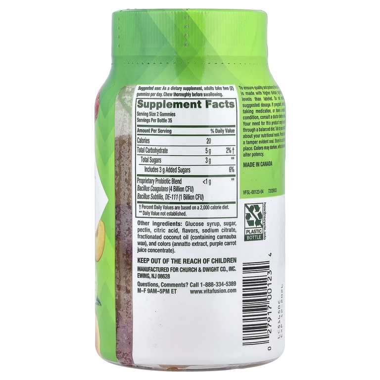 VitaFusion, жевательные мармеладки с пробиотиками, со вкусом ягод, персика и манго, 70 жевательных конфет