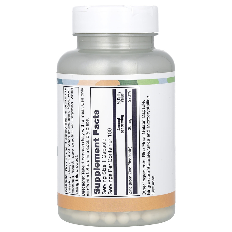 LifeTime Vitamins, пиколинат цинка, 30 мг, 100 капсул