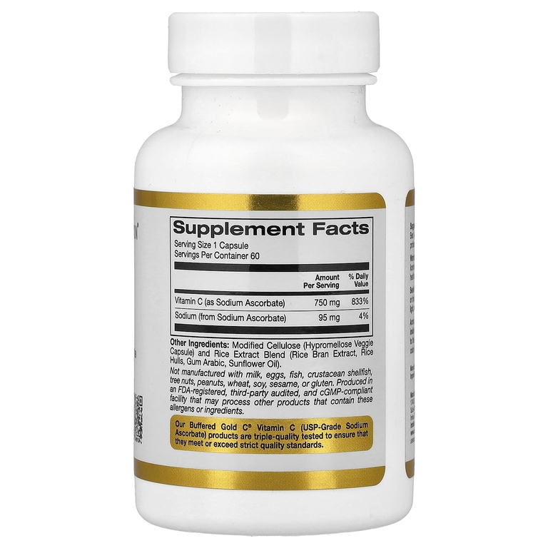 California Gold Nutrition, аскорбат натрия (витамин C), 60 растительных капсул