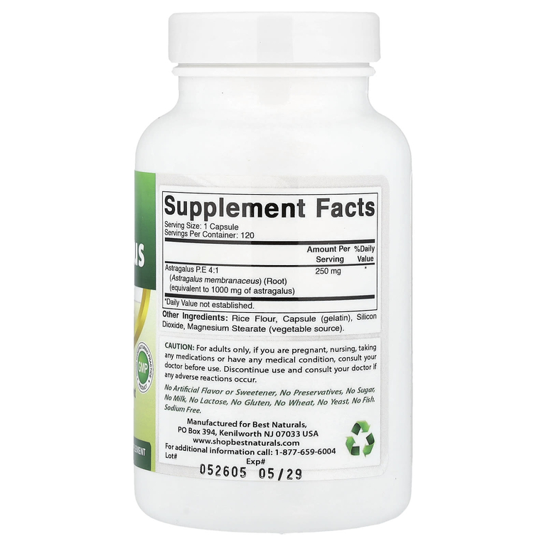 Best Naturals, астрагал, 120 капсул (250 мг в 1 капсуле)