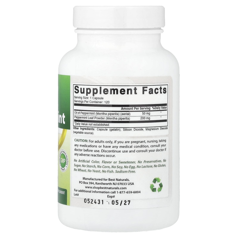 Best Naturals, масло перечной мяты, 250 мг, 120 капсул