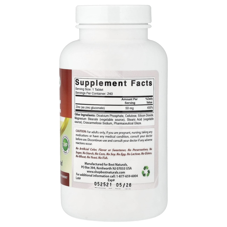 Best Naturals, цинк, 50 мг, 240 таблеток